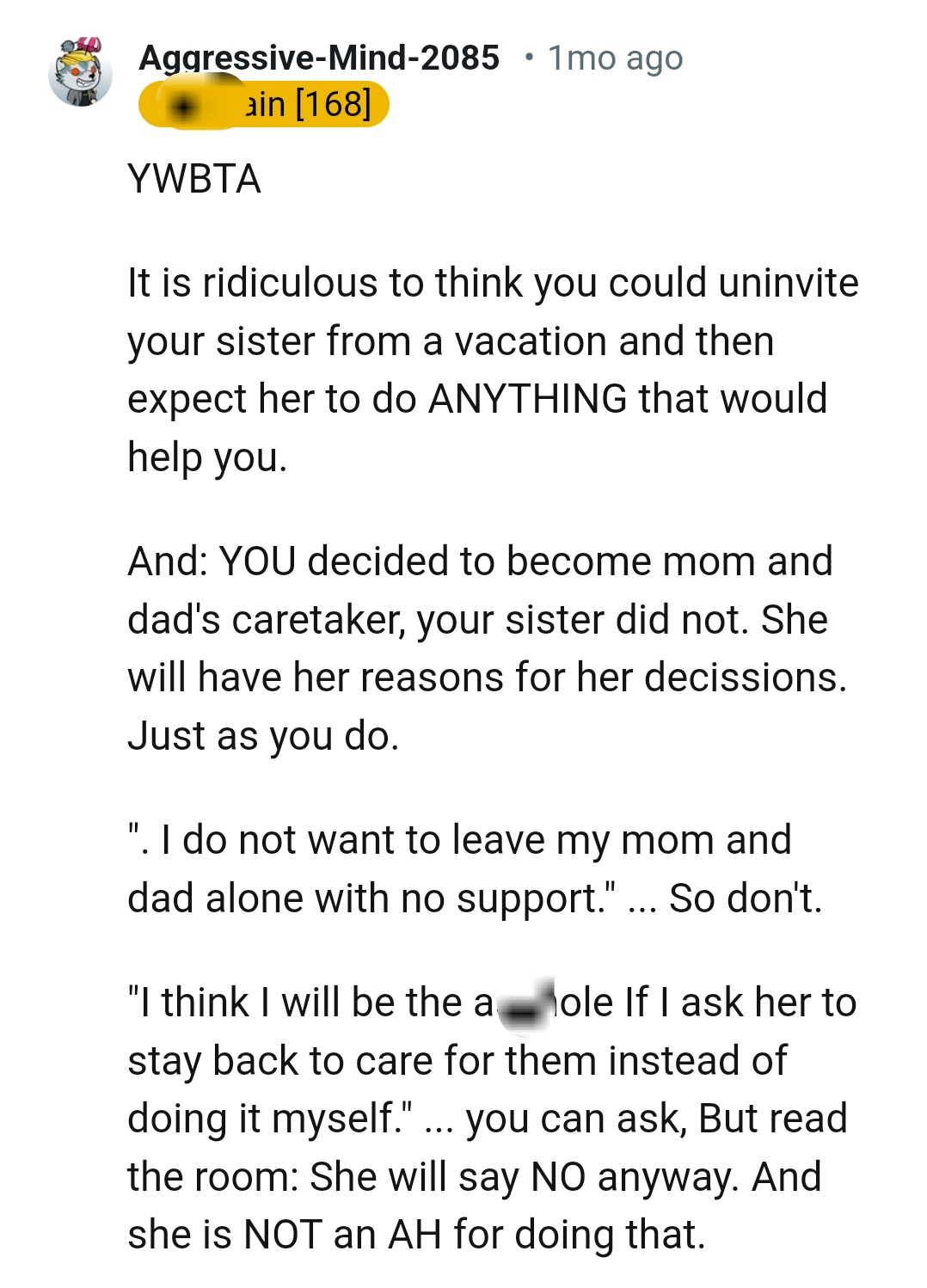 Uninviting the sister