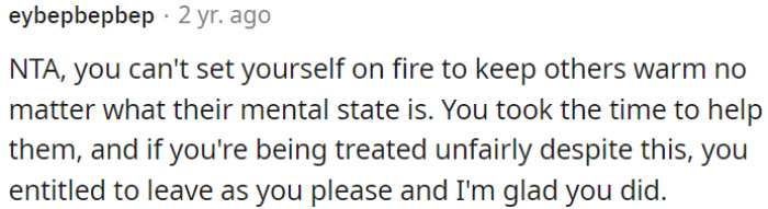 OP shouldn't sacrifice her well-being for others, even if they're struggling mentally