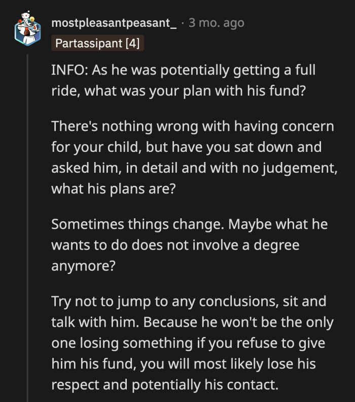 Someone asked if the fund is moot now since Cooper has full scholarships.