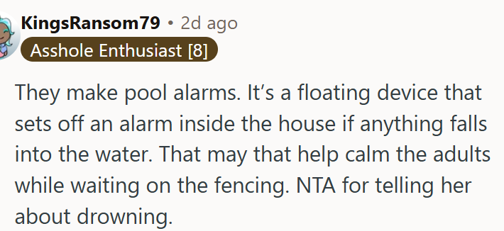 OP is not wrong for telling about drowning.