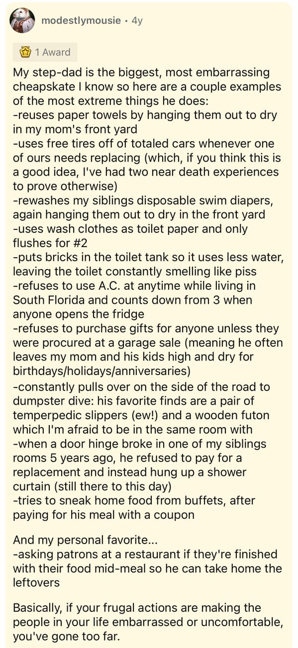 20. This stepdad has a lot of embarrassing cheapness on his plate