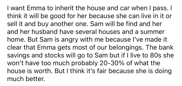 OP decided to leave more to Emma to give her life a much-needed boost.