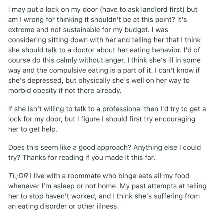 OP is thinking of getting a lock for her door