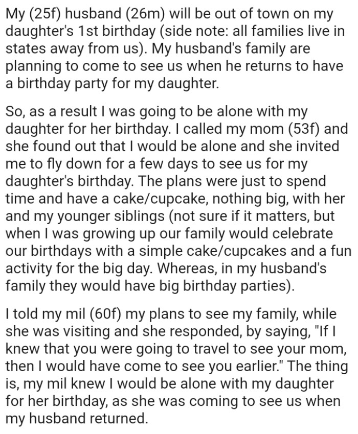 OP's mom invited her to fly down for a few days for her daughter's birthday