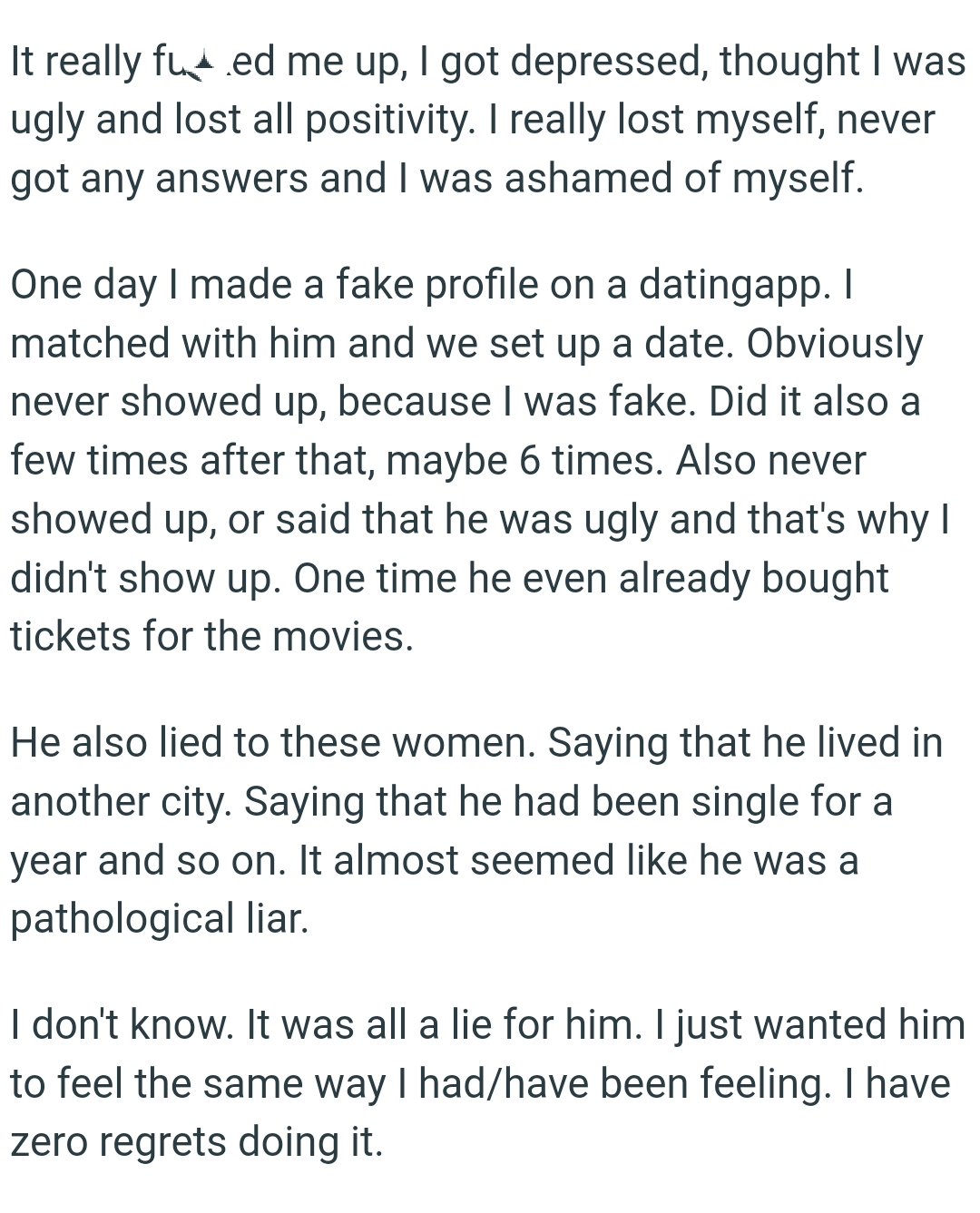 OP's ex lied that he had been single for a year and so on