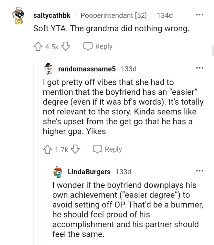 The boyfriend's grandma did nothing wrong