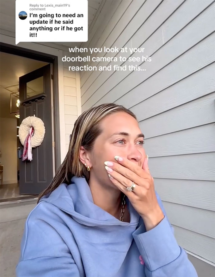Tori captured Daniel's reaction on her doorbell camera and posted the video on her TikTok account.