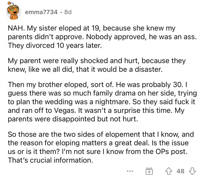 You never know why someone wants to elope.