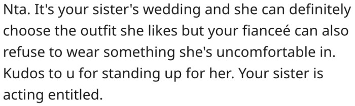 6. His fiancée has a right to refuse to wear the dress.