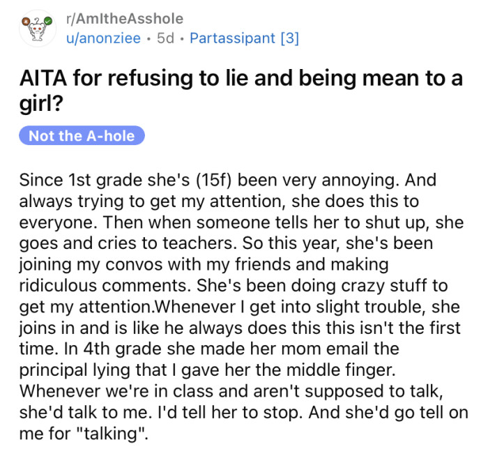 The OP asked if he's an a**hole for not apologizing for his comments to a girl.
