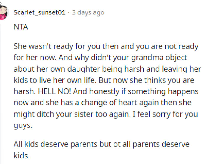 I'm still stuck on how, 5 years later, she wasn't ready to be a mother but had been one for 5 years.