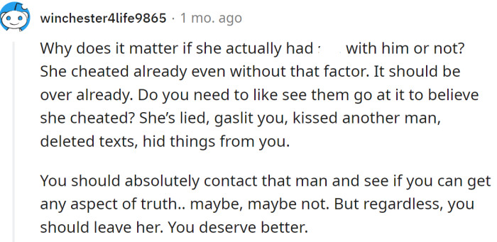 A Redditor told the OP that details don't matter as she has already cheated.