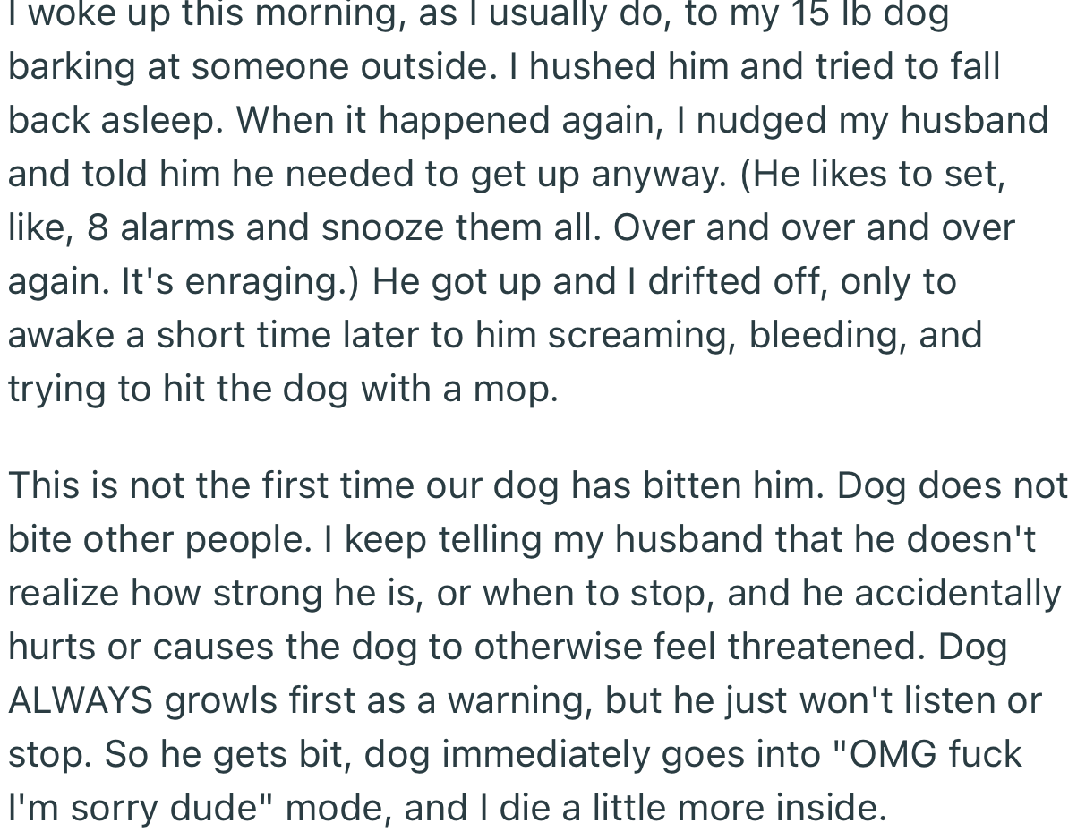 OP woke up to realize that her dog had bitten and injured her husband