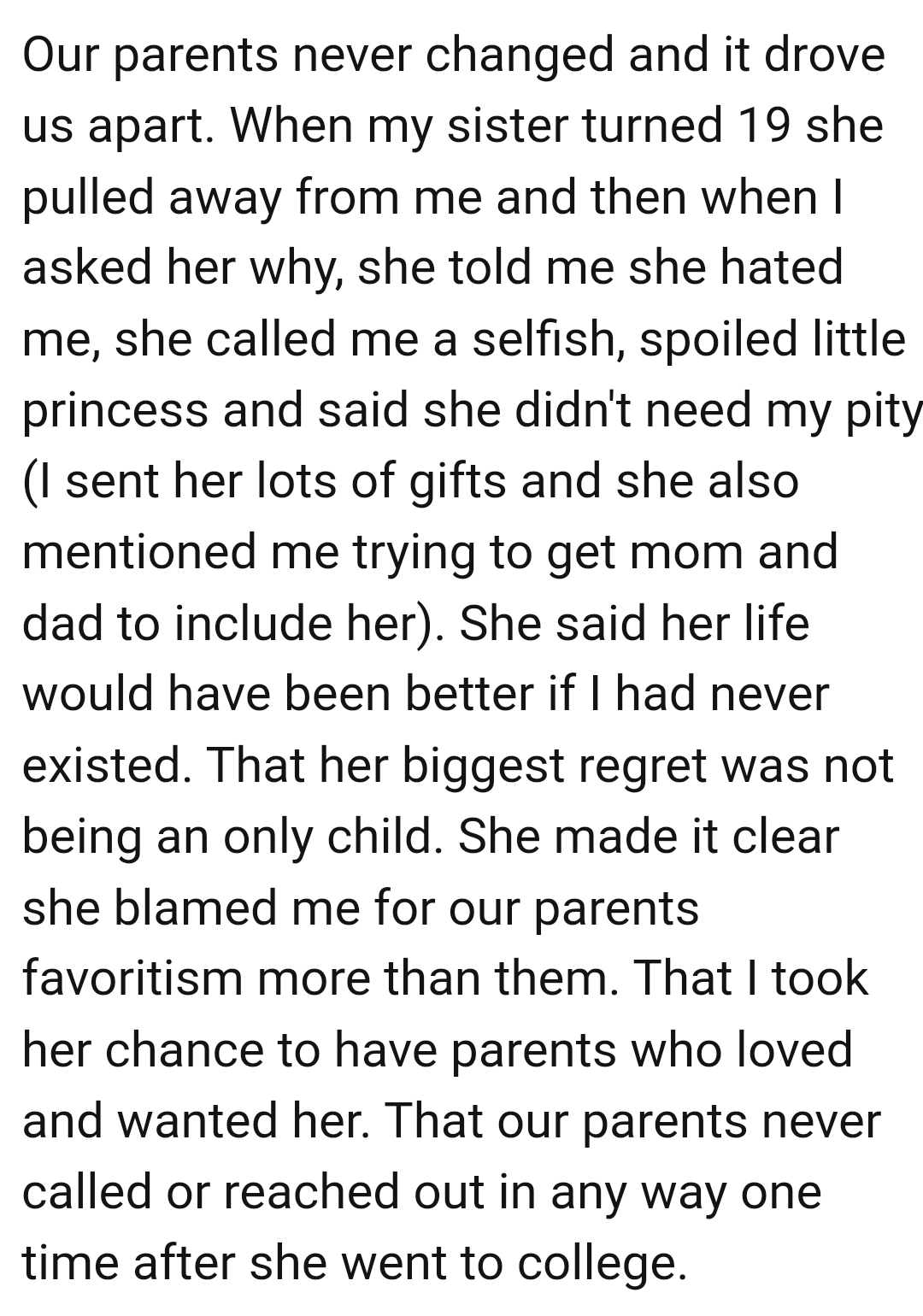 She also mentioned the OP trying to get Mom and Dad to include her