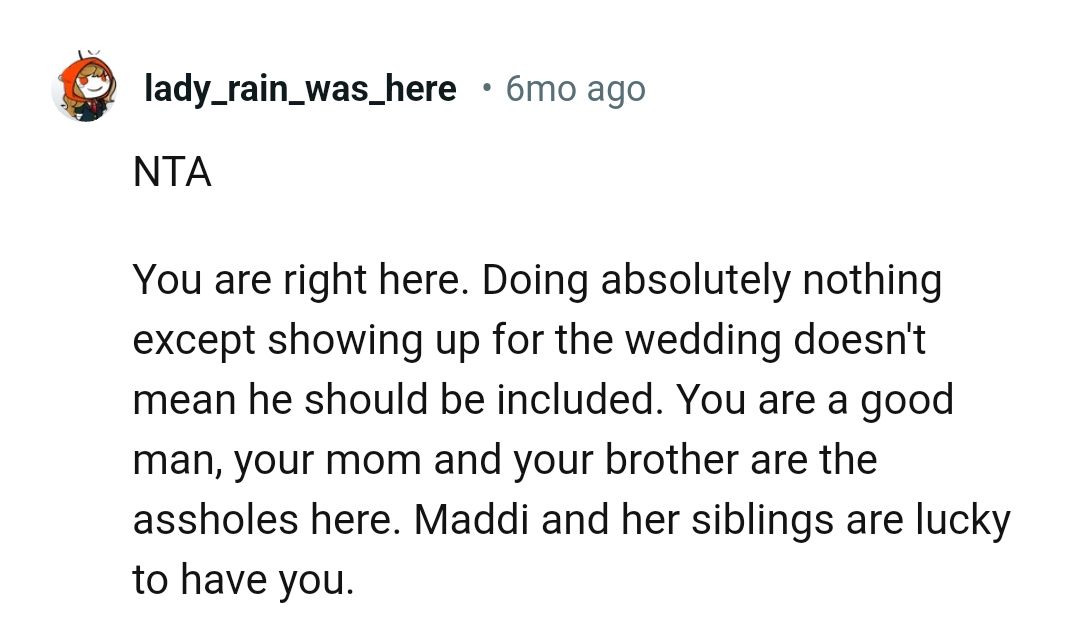 OP's a good man but his family isn't