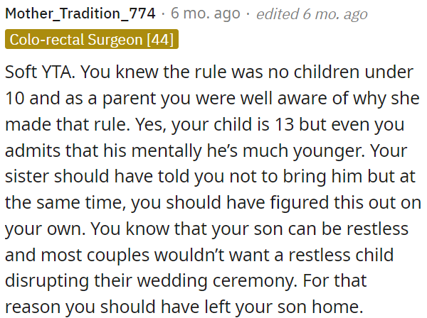 While his sister could have communicated this better, OP should have realized it himself.