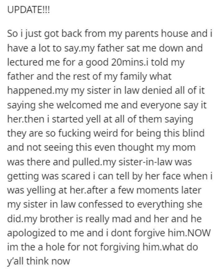 OP posted an update explaining what happened after the wedding