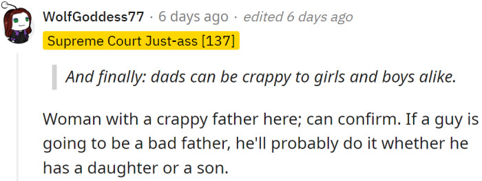 The gender of the child does not determine the type of father