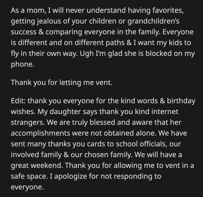OP couldn't fathom how her MIL could stomach playing favorites with her children and grandchildren. She didn't understand how she pitted her family against each other.