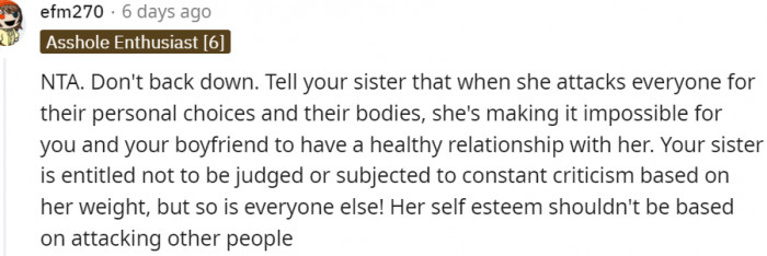 18. Her self-esteem shouldn't be based on attacking people