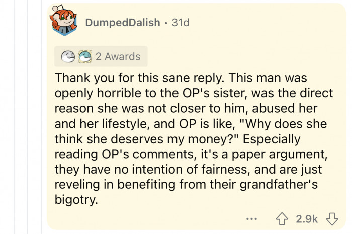 OP has already made his decision and never intended to be fair.