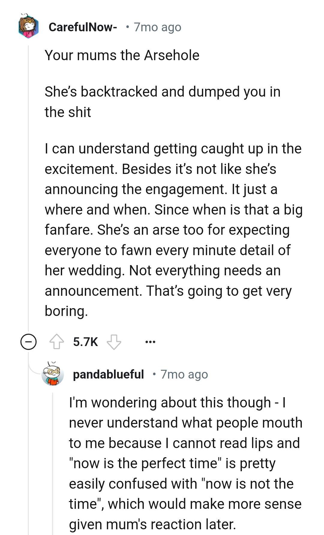 OP's mom backtracked and left her