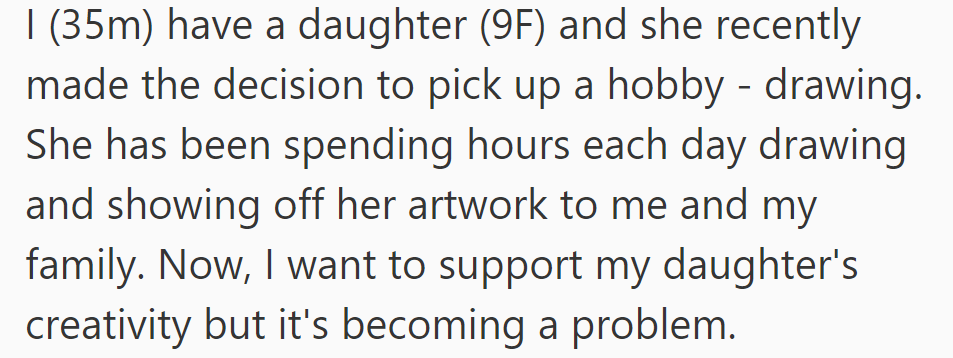 OP supports his daughter's passion for drawing, but her obsession with it begins to disrupt her daily routine.