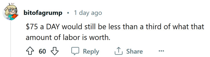 Even $75 a DAY wouldn't cut it!