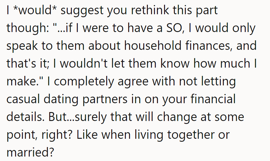 Maybe 'household secrets' become 'shared secrets' with time and a joint mortgage. Until then, mum's the word!