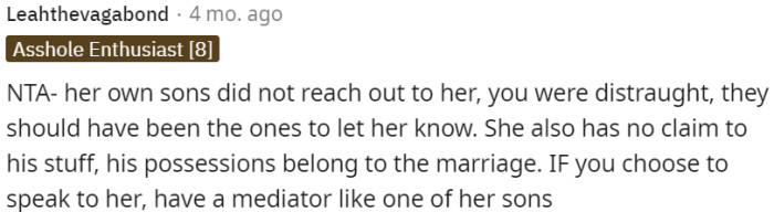 Mother-in-law not informed by her own sons