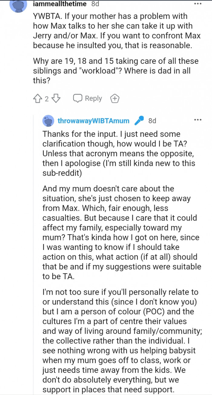 The OP's mom should take it up with Jerry or Max