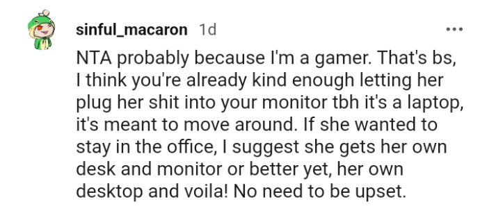 Getting her own desk and monitor