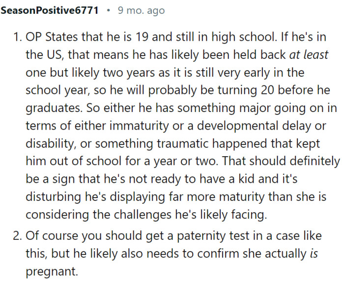 This Redditor questions OP's maturity.