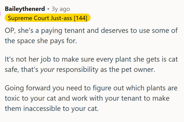 "It's not her job to make sure every plant she gets is cat-safe."