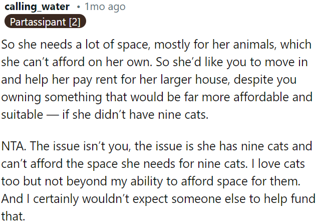 It's Not Fair to Expect Others to Finance Her Pet Situation.
