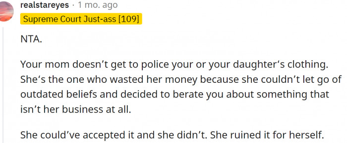 Mom ruined it for herself.