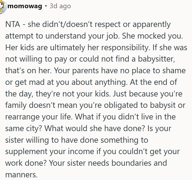 Her sister’s kids aren’t OP's responsibility.