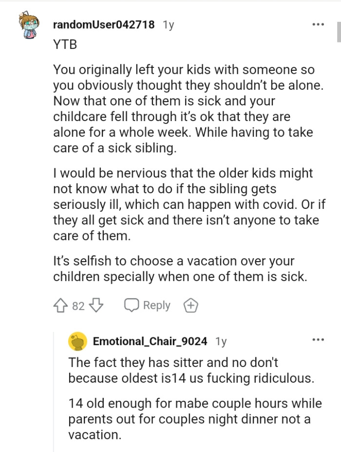 It's selfish to choose a vacation over one's children
