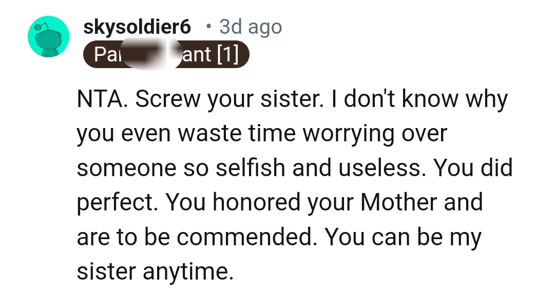 The OP honored her mother and should be commended