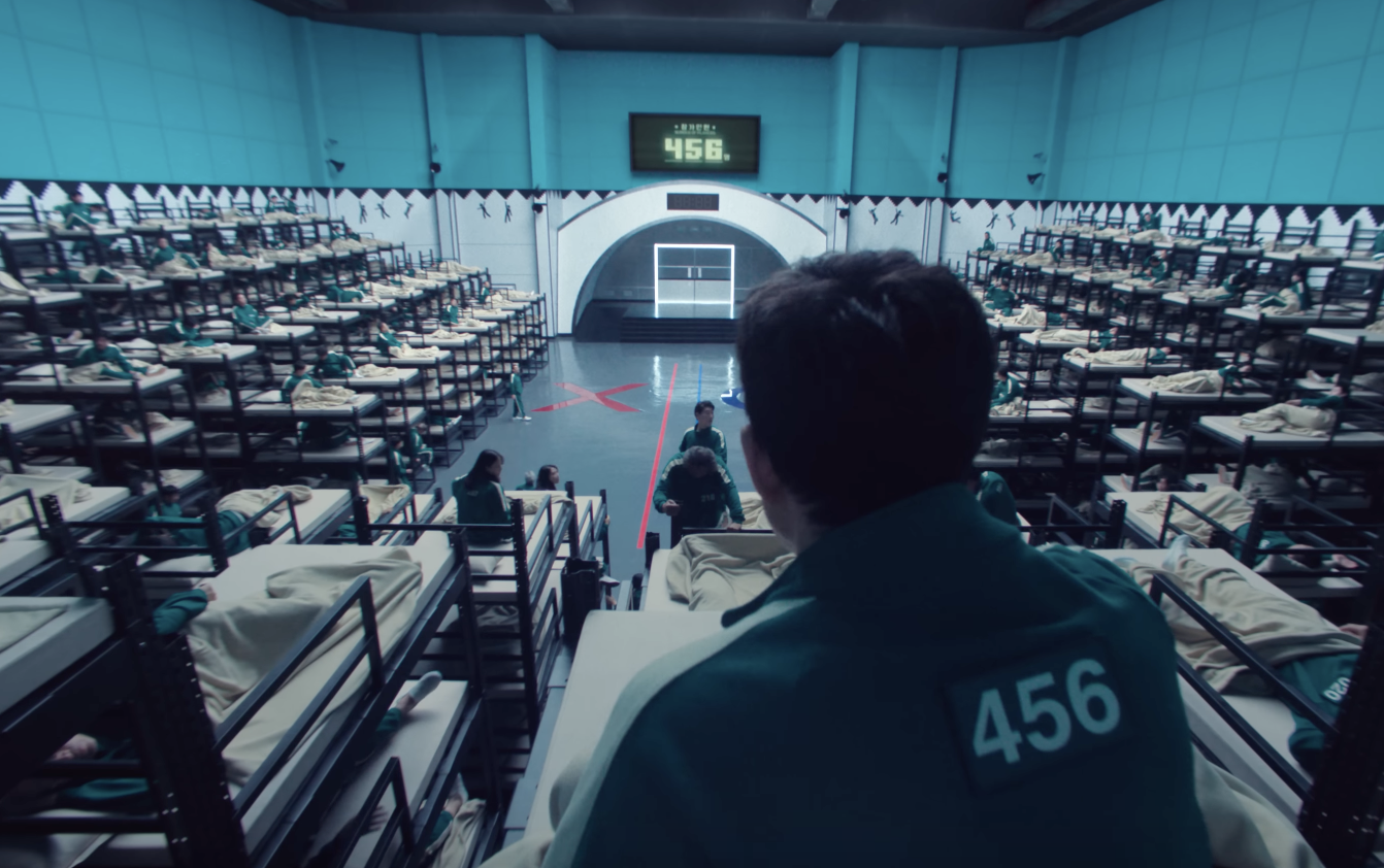 We get a glimpse of the dormitory where players rest in between the life-or-death stages of the games.