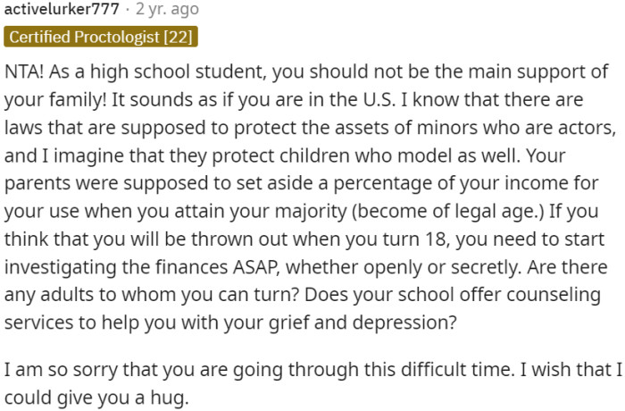 It would be beneficial for OP to consider the legal safeguards available, reach out to reliable adults for assistance, and utilize the emotional support services provided by the school.