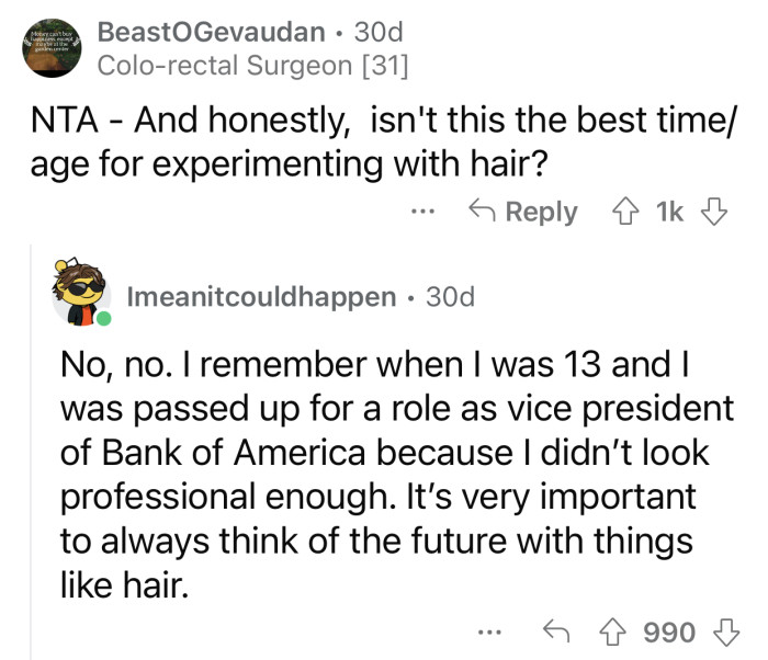 This is the best period for OP's daughter to experiment with her hair.