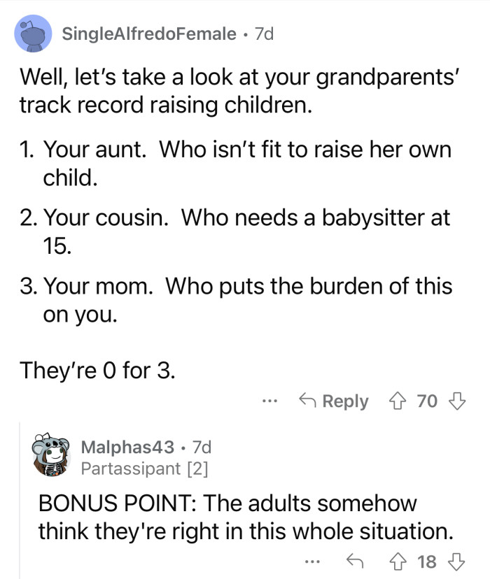 None of the adults in this scenario are in the right.