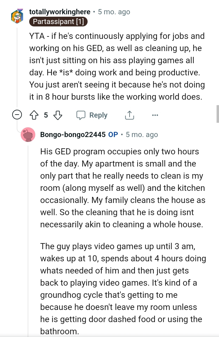 He is doing work and being productive