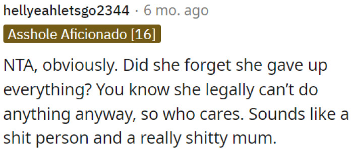 She legally forfeited everything, so her request for money from the house sale is unreasonable.
