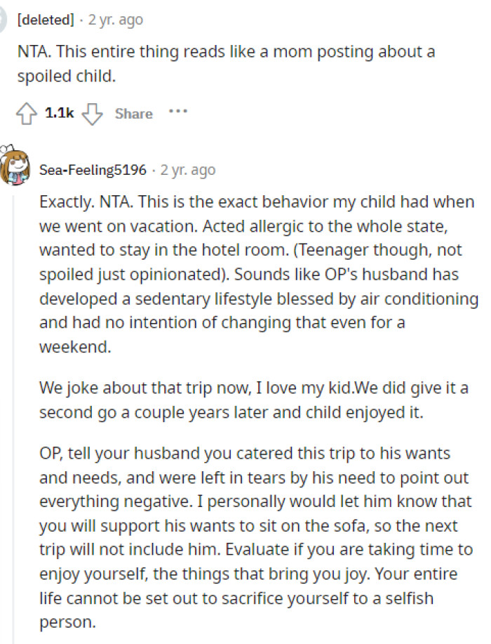 This is exactly what it sounds like, but it's important to know if she talked to him about any of this prior to going, because maybe he had a different idea of what they would be doing.