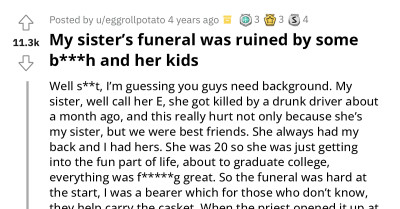 Karen Ruins A Funeral By Showing Up With Three Kids And Talking Loudly On The Phone In Front Of Everyone