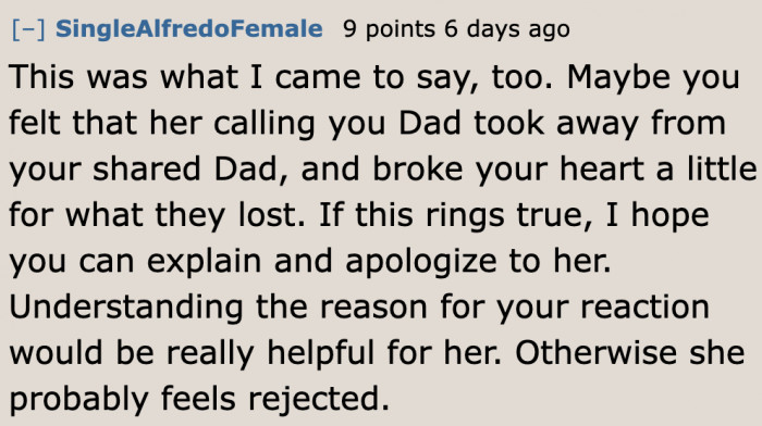 He needs to find a way to prevent the sister from feeling rejected further.