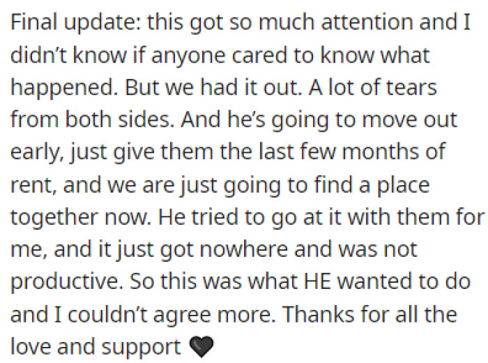 In the End, OP Stayed with Her Boyfriend