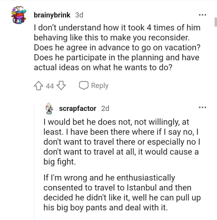 Does he participate in the planning and share actual ideas?